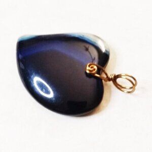 HUGE! Agate Heart Medallion Pendant - Midnight Blue + Black - Calm & Mellow